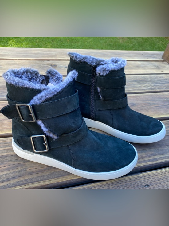 Rockport Shoes - Rockport Black Suede Faux-Fur Buckle Ankle Boots